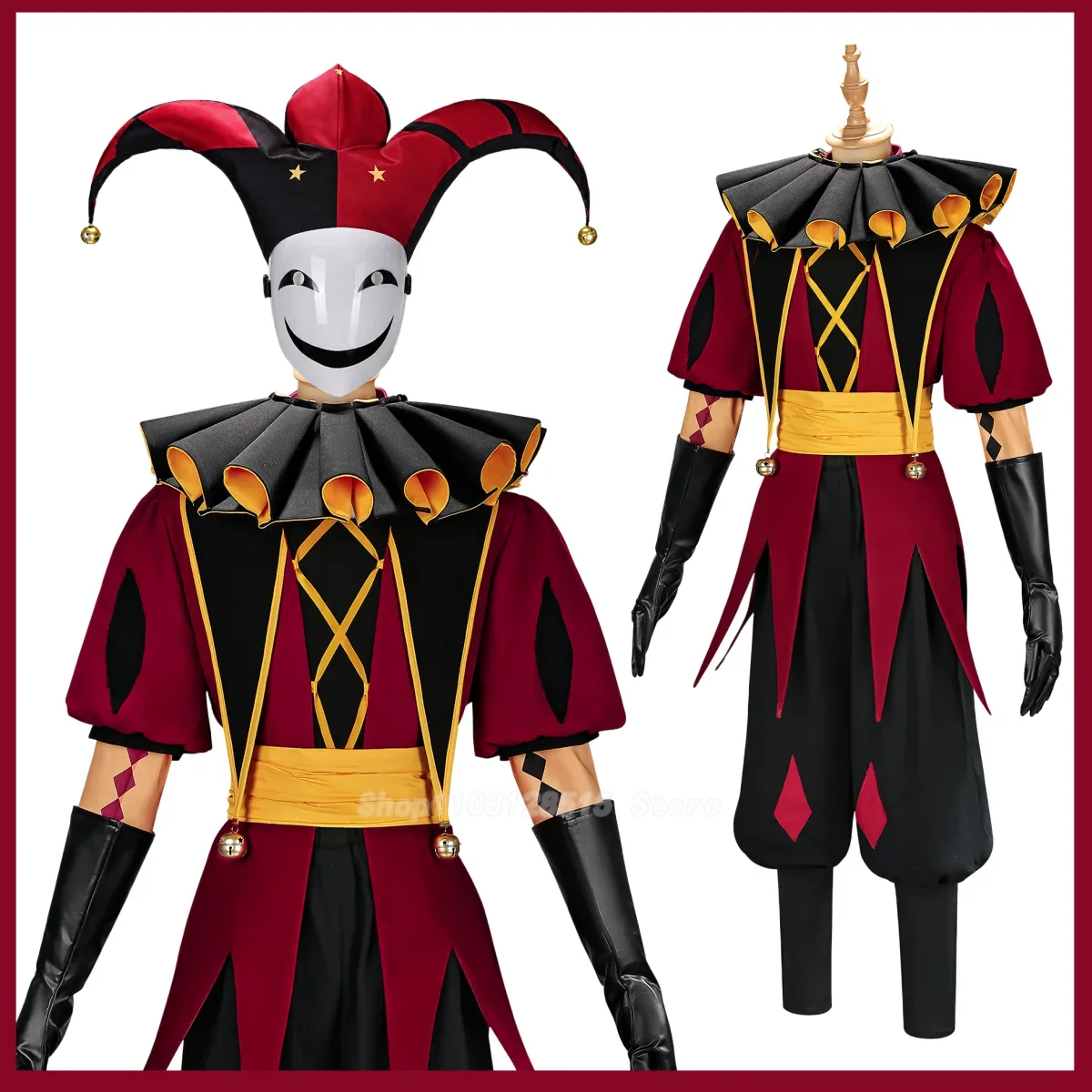 Women'S Red Accessories - Game Pierrot Harlequin Jester Cosplay Kostuum