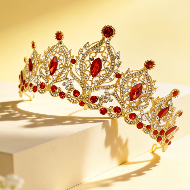 Women'S Red Accessories - Zinklegering met strasssteentjes, barokke kroon, rode